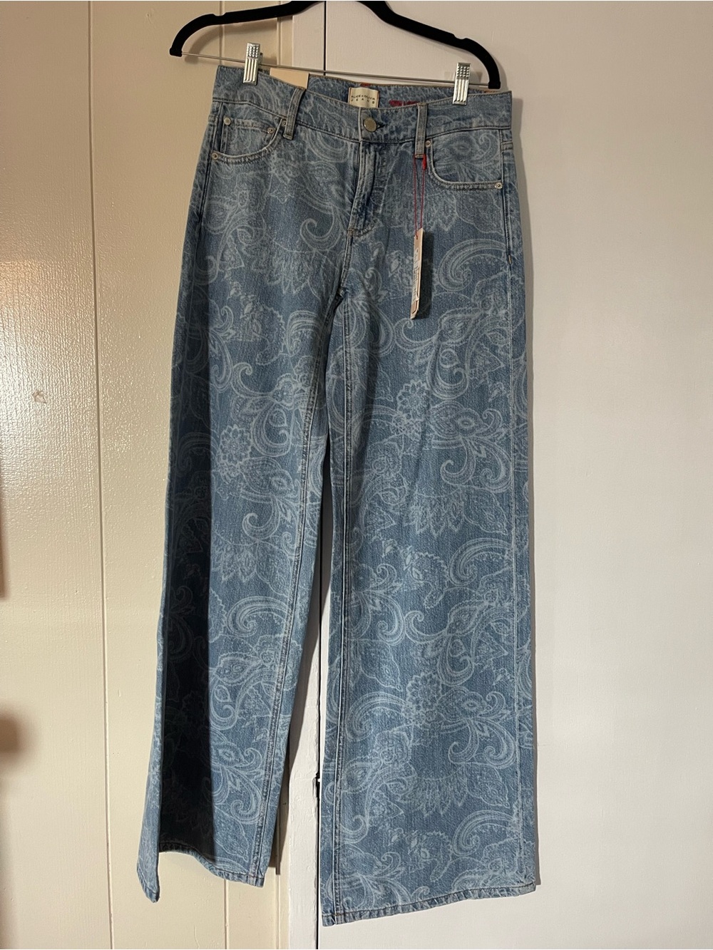 Alice + Olivia Blue Paisley-Print Wide-Leg Jeans